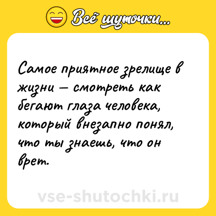 Шутка: Самое приятное зрелище в жизни — смотреть как бегают глаза человека, который внезапно понял, что ты знаешь, что он врет.