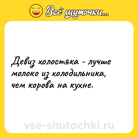 Шутка: Девиз холостяка - лучше молоко из холодильника, чем корова на кухне.