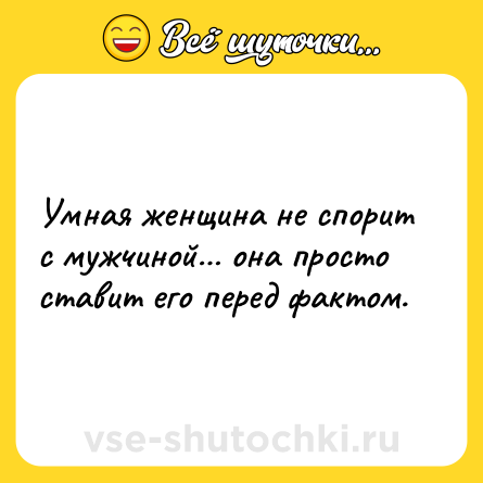 Шутка: Умная женщина не спорит с мужчиной… она просто ставит его перед фактом.