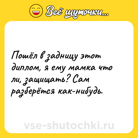 Шутка: Пошёл в задницу этот диплом, я ему мамка что ли, защищать? Сам разберётся как-нибудь.