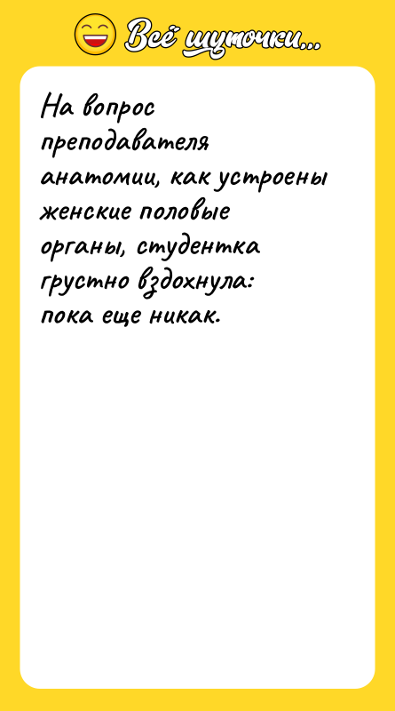 На вопрос преподавателя анатомии, как устроены женские половые органы, студентка