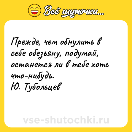 Шутка: Прежде, чем обнулить в себе обезьяну, подумай, останется ли в тебе хоть что-нибудь.<br>Ю. Тубольцев<br> 