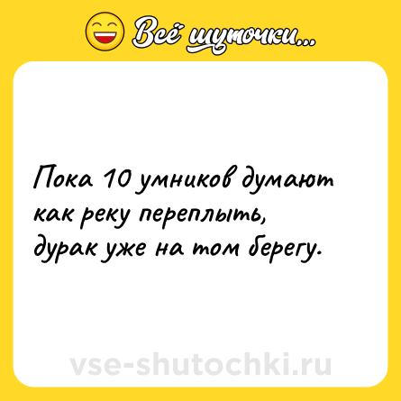 Шутка: Пока 10 умников думают как реку переплыть, дурак уже на том берегу.