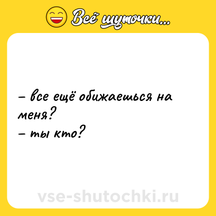 Шутка: – все ещё обижаешься на меня?  <br>– ты кто?