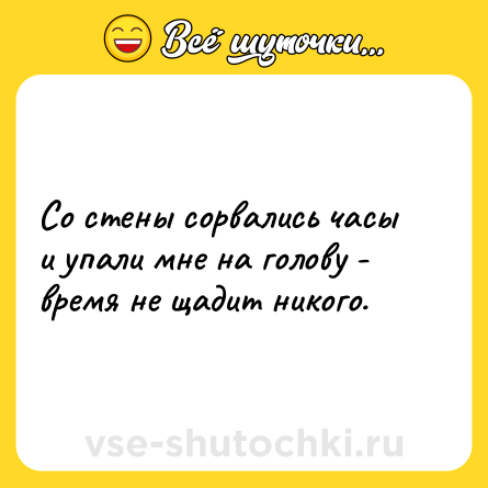 Шутка: Со стены сорвались часы и упали мне на голову - время не щадит никого.