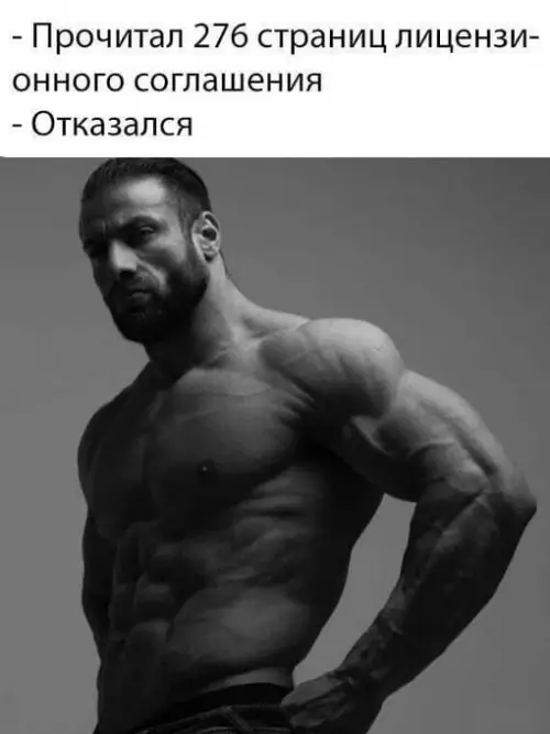 Настоящий альфа-самец в мире IT 😎 - - Прочитал 276 страниц лицензионного соглашения - Отказался