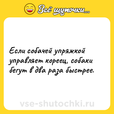 Шутка: Если собачей упряжкой управляет кореец, собаки бегут в два раза быстрее.