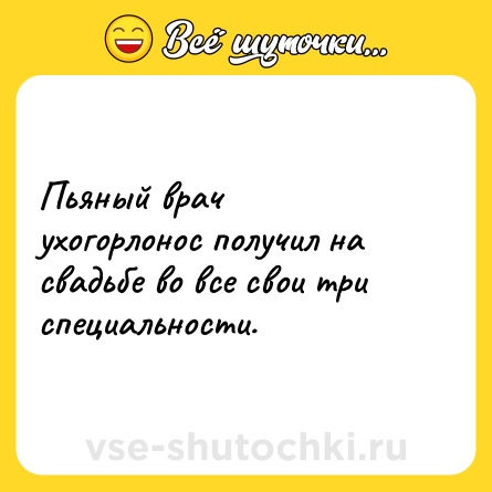 Шутка: Пьяный врач ухогорлонос получил на свадьбе во все свои три специальности.