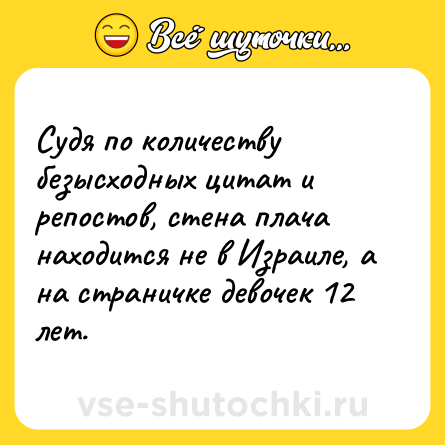 Шутка: Судя по количеству безысходных цитат и репостов, стена плача находится не в Израиле, а на страничке девочек 12 лет.