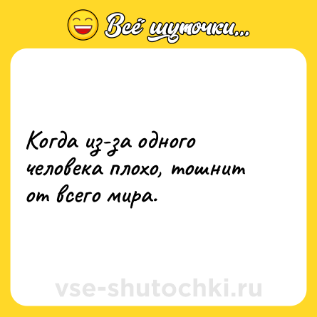 Шутка: Когда из-за одного человека плохо, тошнит от всего мира.