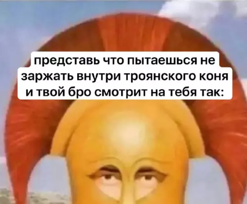 Взгляд, который читает твои мысли 🤨 - представь что пытаешься не заржать внутри троянского коня и твой