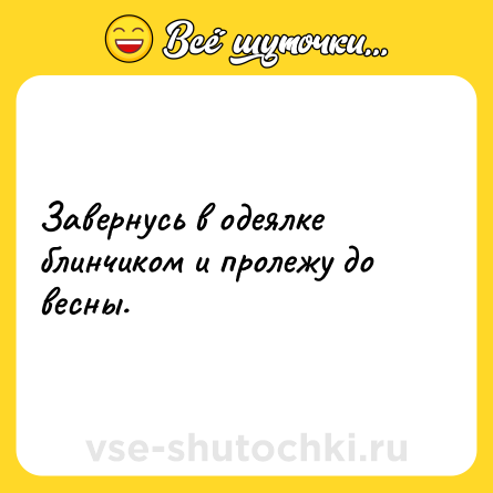 Шутка: Завернусь в одеялке блинчиком и пролежу до весны.