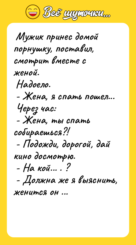  Мужик принес домой порнушку, поставил, смотрит вместе с женой.