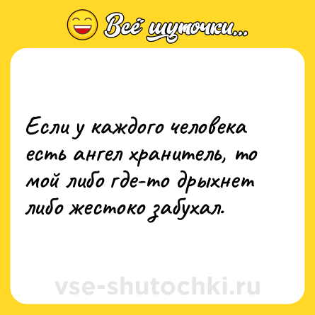 Шутка: Если у каждого человека есть ангел хранитель, то мой либо где-то дрыхнет либо жестоко забухал.