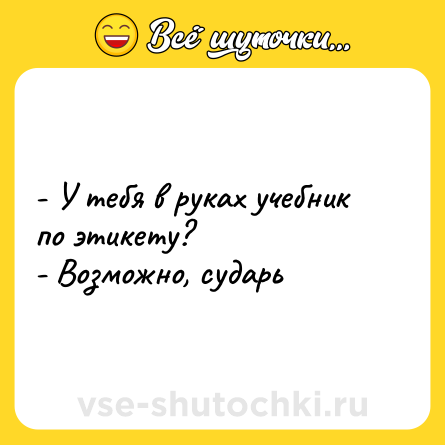 Шутка: - У тебя в руках учебник по этикету? <br>- Возможно, сударь